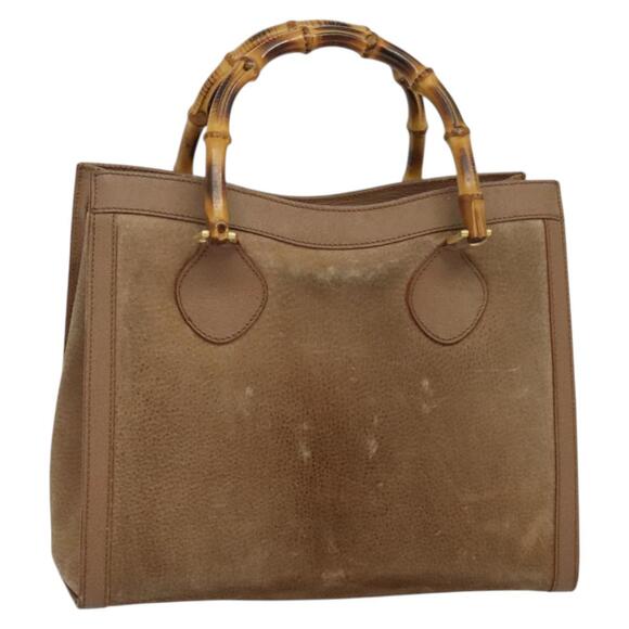 GUCCI Bamboo Hand Bag Suede Beige Gold 000 2853 0260 0 - Picture 1 of 16